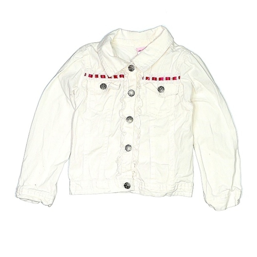 Nannette white Denim Jacket red ribbon girls outterwear size 5T